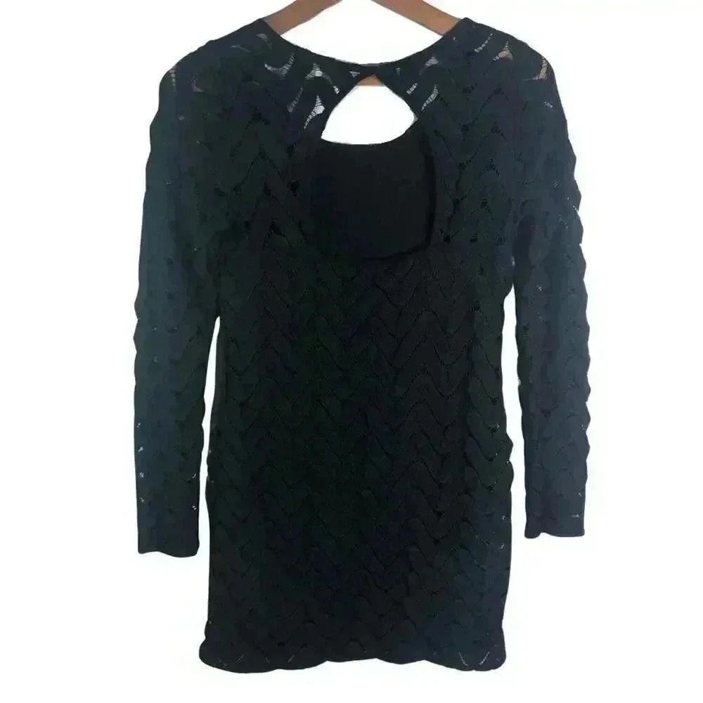 Free People Black Chevron Print Knit Bodycon Dress LBD Mini Dress Size S - Picture 4 of 7